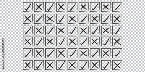 Check mark icons set. Green brush stroke check mark, tick symbols, checklist signs. Grunge brush stroke signs. Grunge checkmark design. Dirty grunge stroke checkmark sign vector illustration Handdrawn