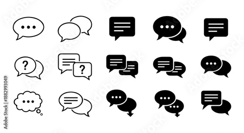Vector icons of speech bubbles and chat icons, perfect for communication and social media applications