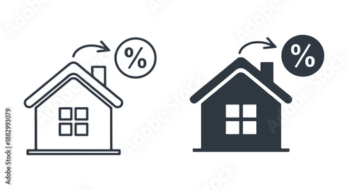 Two houses with percentages, symbolizing real estate and financial concepts like mortgage or interest rates
