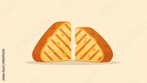 Toasted grilled cheese sandwich cut in half on a neutral background