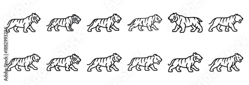 Collection of  roaring tiger  line art icons on white background. Set of animal linear symbols. Vector illustration.