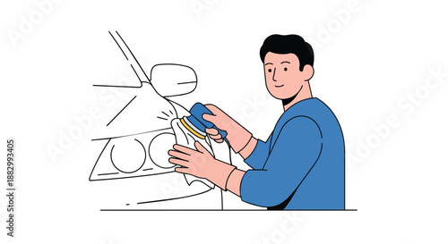 Dedicated auto enthusiast meticulously restoring car headlight clarity with modern polishing tools and expert care