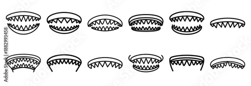 Collection of  sand tiger shark  line art icons on white background. Set of animal linear symbols. Vector illustration.