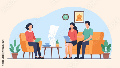 Therapy session with a therapist, couple, and a skeletal knee model