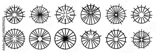 Collection of  sea urchin spines  line art icons on white background. Set of animal linear symbols. Vector illustration.