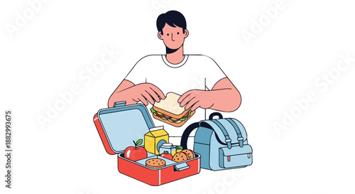 A young individual meticulously preparing a wholesome and nutritious packed lunch featuring fresh ingredients and delightful snacks, ready for a