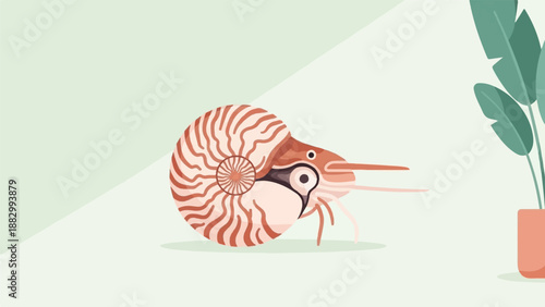 Stylized nautilus with delicate tentacles, set against a soft, pale background