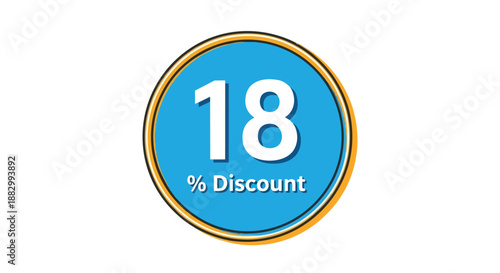 Vibrant blue and orange 18 percent discount badge for exceptional sales promotions and limited-time offers great for advertising campaigns to