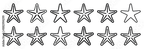 Collection of  starfish five arms  line art icons on white background. Set of animal linear symbols. Vector illustration.