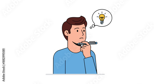 An attentive young man deeply focused, generating an innovative idea, symbolizing problem-solving and inspiration