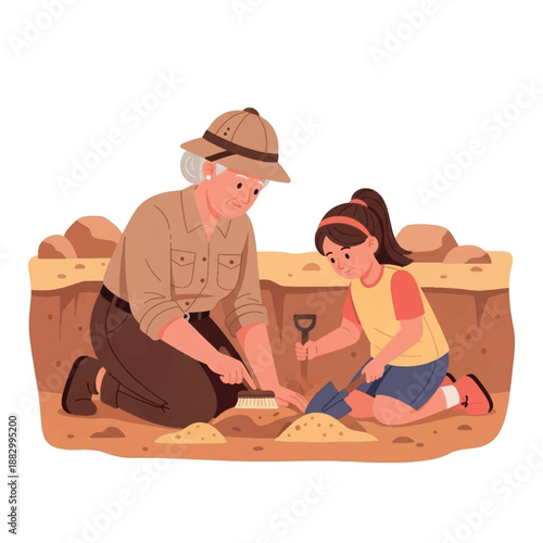 Man and girl digging in dirt.