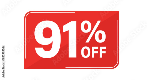 Striking 91% off promotional tag in vibrant red, perfect for sales events and incredible discount announcements, capturing immediate consumer