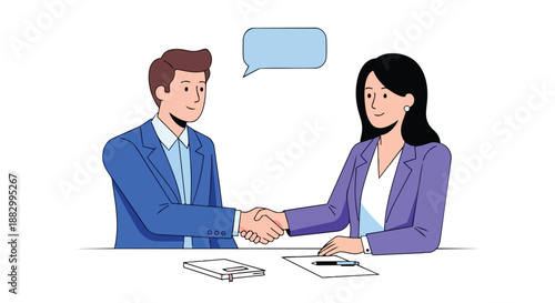 Professional business individuals sealing a new successful agreement with a firm handshake at the meeting table symbolizing trust and collaboration