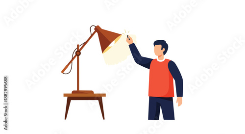 An engaging illustration depicts a person turning on a modern desk lamp, casting bright illumination on a surface, symbolizing the commencement of