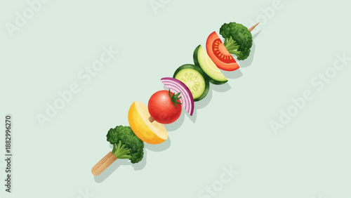Skewered fresh vegetables on a light pastel background
