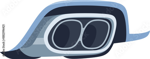 Sleek dual exhaust system with rounded edges and blue accents