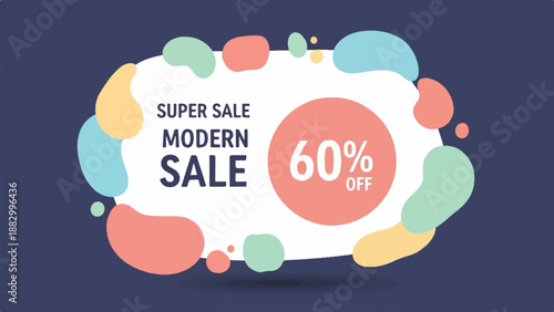 Super modern sale announcement with 60% off, colorful abstract shapes