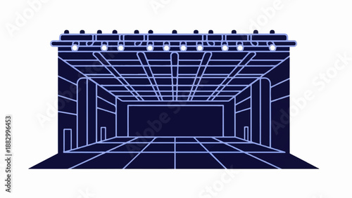 Stylized outline of a concert stage with lighting rig