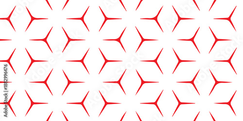 Abstract seamless geometric pattern with red star and petal shapes on white background, modern decorative repeating design