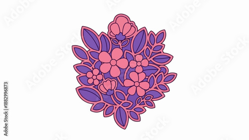 Stylized pink flowers and purple leaves in a clustered arrangement