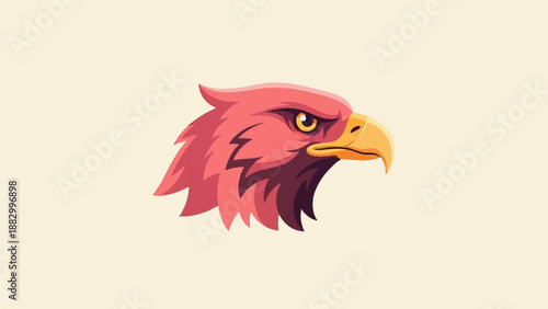 Stylized pixel art of a fierce, red eagle's head facing right
