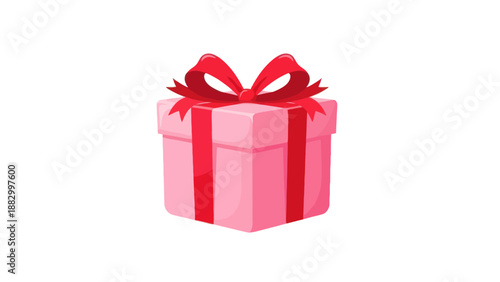 Pink Gift Box with Red Ribbon and Bow