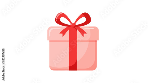 Pink Gift Box with Red Ribbon Bow, Present, Celebration, Surprise, Flat Design