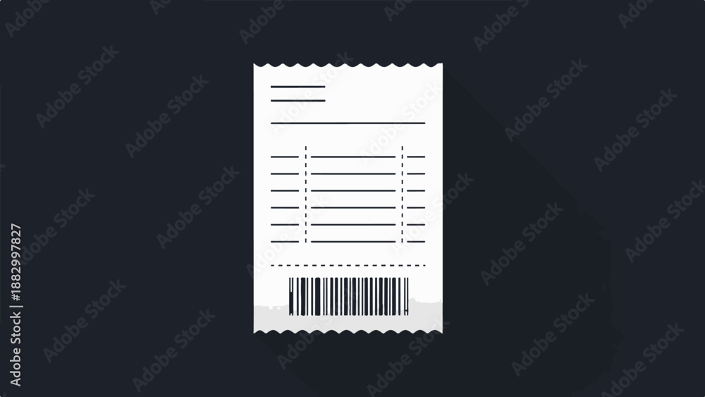 Fototapeta premium Stylized receipt with lines, dashes, and barcode on dark background