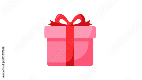 Pink Gift Box with Red Ribbon Bow - Isolated Celebration Present