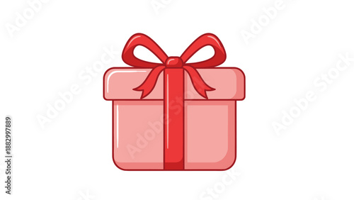 Pink Gift Box with Red Ribbon Bow, Isolated on White Background, Celebration Surprise