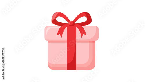 Pink Gift Box with Red Ribbon Bow, Isolated on White Background, Celebration Present