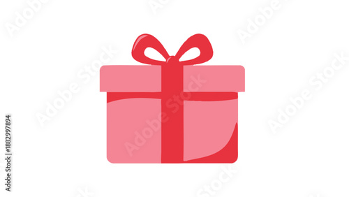 Pink Gift Box with Red Ribbon and Bow, Isolated on White Background