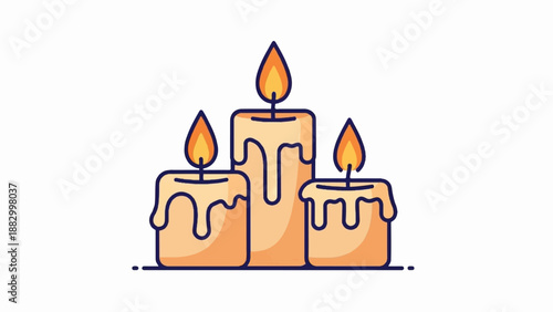 Three lit candles with dripping wax