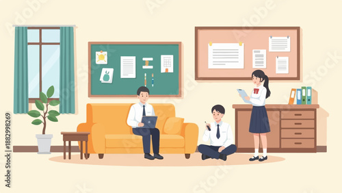 Students studying together in a cozy, light-filled room