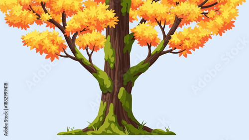 Stylized autumnal tree with vibrant orange and yellow foliage