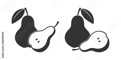 Pear graphic icons set. Fruits isolated signs on white background. Vector illustration