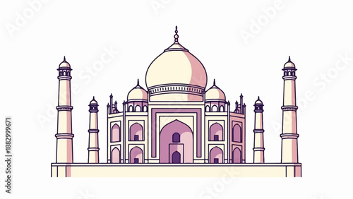 Stylized illustration of the Taj Mahal with cream and purple tones