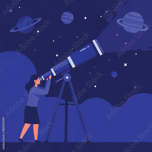 Woman looking through a telescope.