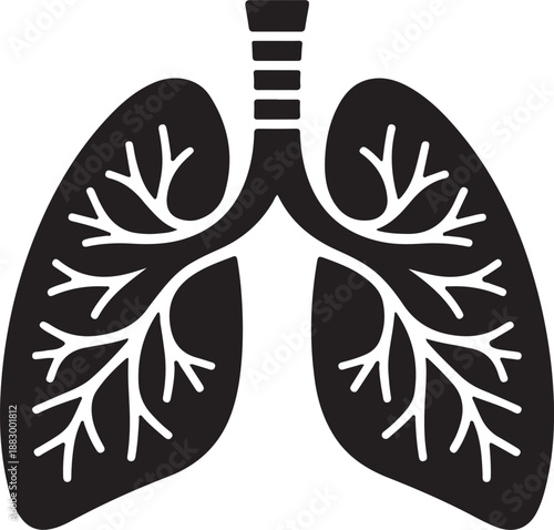 Human Lungs Silhouette, Medical Respiratory System Anatomy Icon for Healthcare