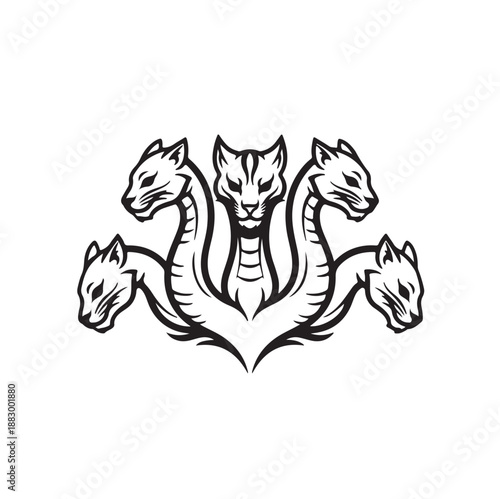 "Minimalist Hydra Mythical Creature Line Art Illustration"