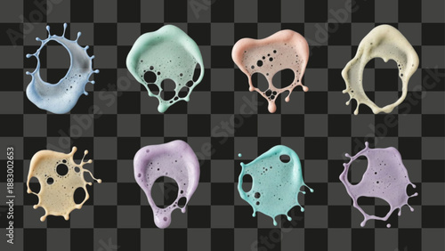 Soap Foam Splatter Droplets Irregular Liquid Isolated Elements Soft Colorful Pastel Texture
