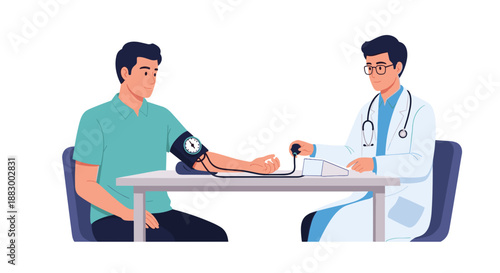 Doctor measuring patient's blood pressure for healthcare education and medical training resources