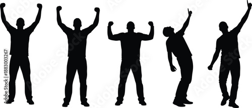 Conceptual Silhouette of an Orange Multi Armed Human Figure Standing Among Black Figures Representing Multitasking Capability Leadership Unique Talent and Innovation for Business Success Concepts