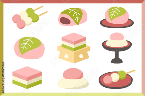 ひな祭り 餅 桜餅 菱餅 三色団子 ベクターイラスト 春 お祝い