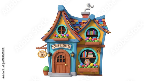 Whimsical Children's Bookstore with Owl Mascot