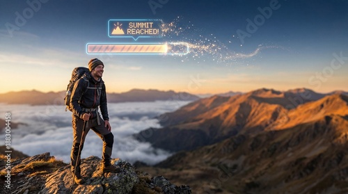 An adventurous hiker stands...