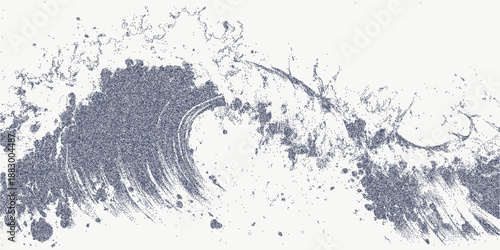 Sea waves print with layered grain texture and faint speckled dust on rough paper. Distressed overlays add vintage oceanic atmosphere.