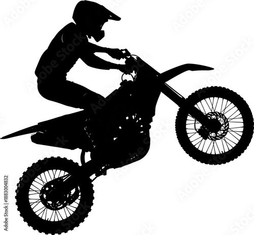 Vector illustration of dirt bike rider icon in mid-air silhouette with helmet and stunt posture
