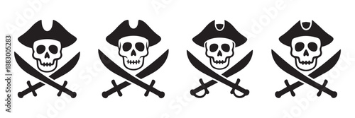 Pirate skeleton silhouette set vector