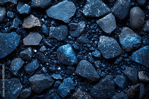Dark blue and black rough coal pieces with small white sparkles rock stone